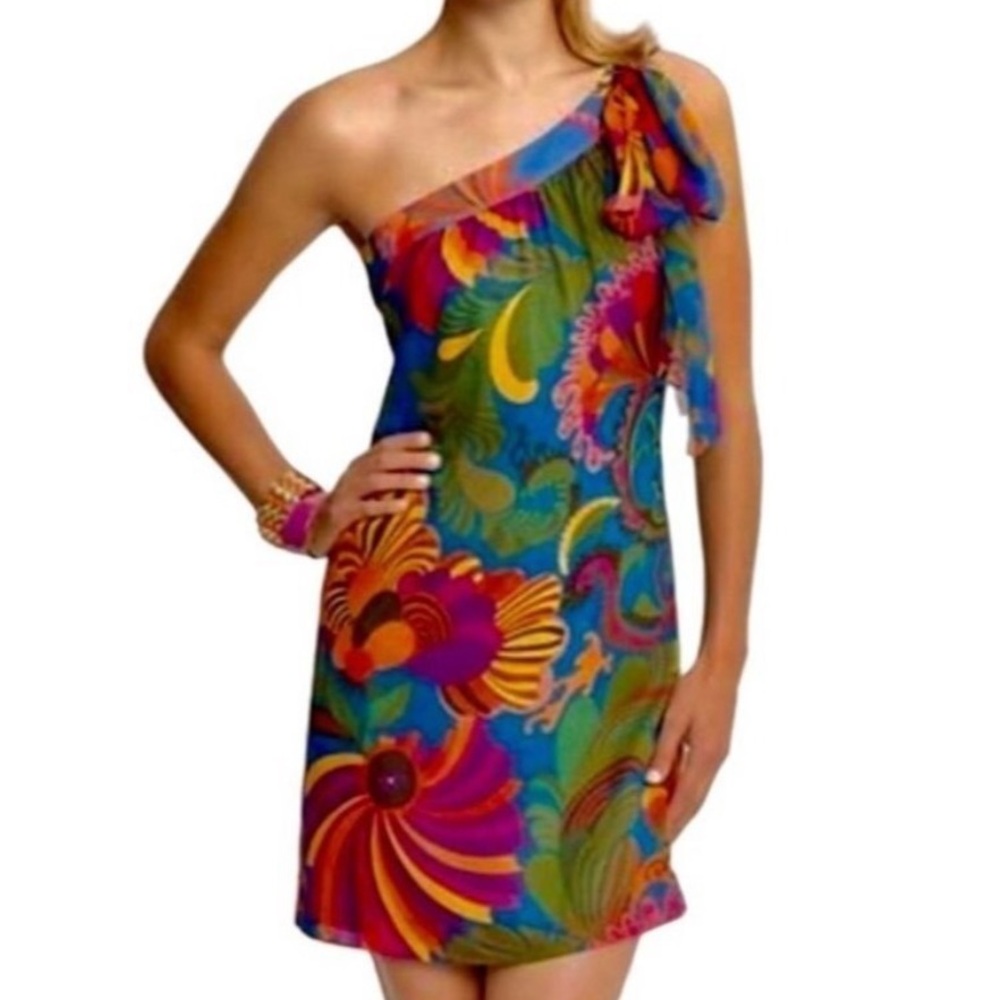 Banana Republic One-Shoulder Floral Midi Dress in Blue with Multicolor Print